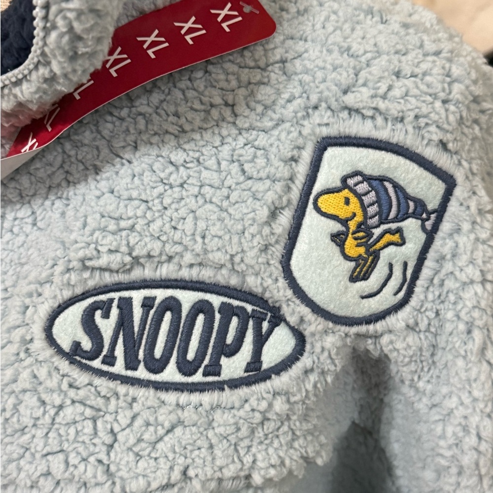 Peanuts Light Blue Sherpa 'Stay Cool' Half-Zip Pullover with Navy Collar - Picture 3 of 6